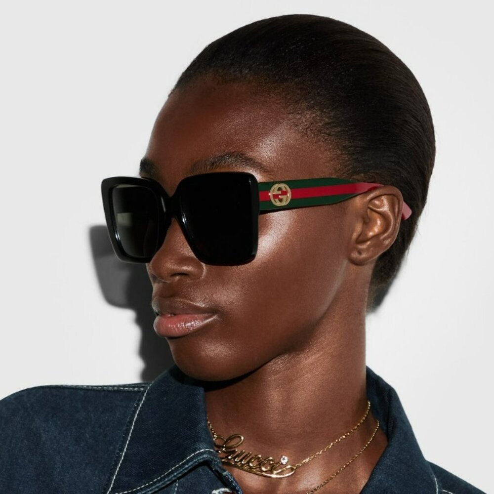 Gucci GG1861S Sunglasses – Black & Green Square Frame with Grey Lenses | Model 0 - Picture 10 of 12